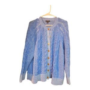 Lands End blue button down sweater chunky knit 2X